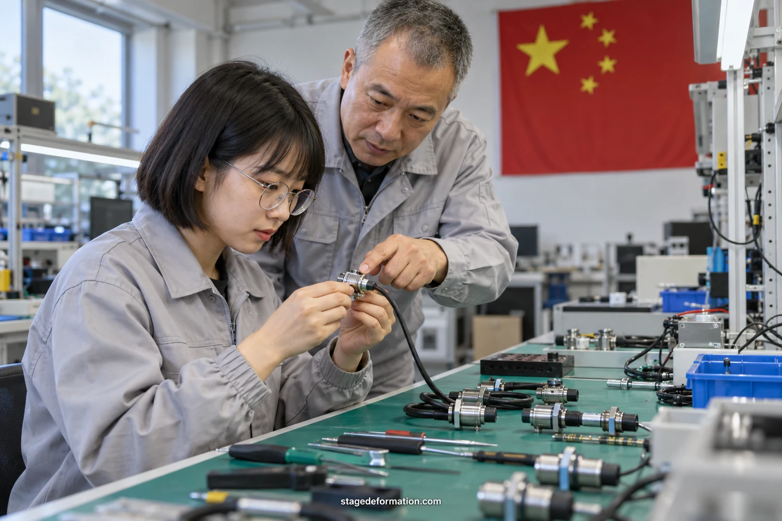 几位国际学生走在中国大学校园里,身后是现代化的教学楼和成排的树木