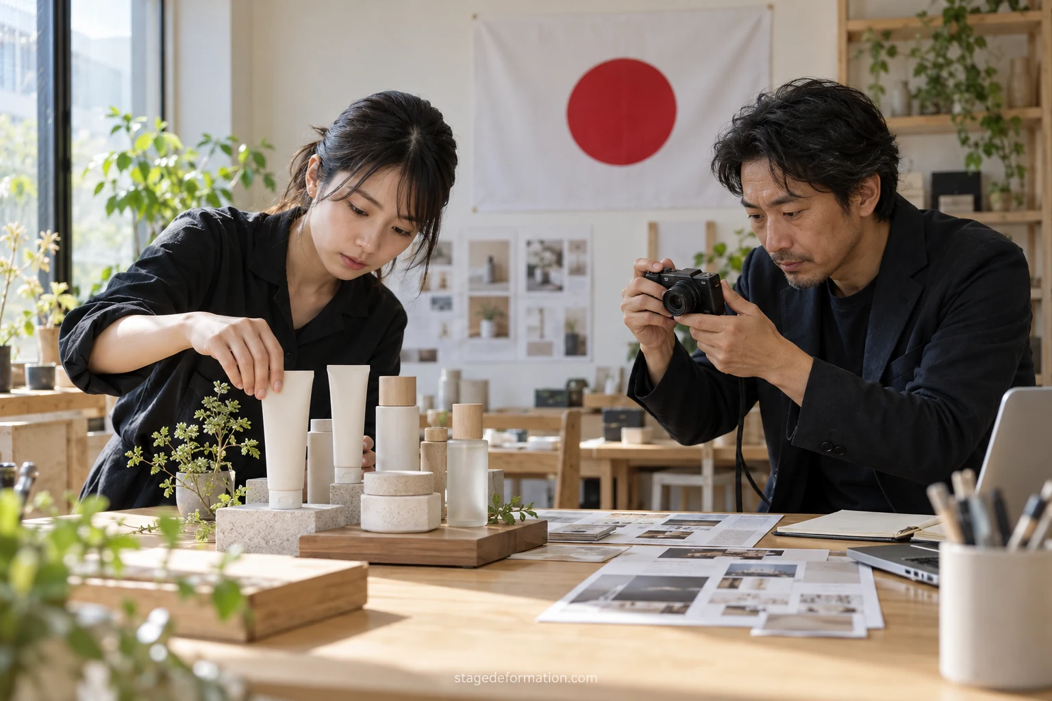 Étudiants réunis autour d'un écran présentant une étude de marché dans un bureau lumineux à Tokyo